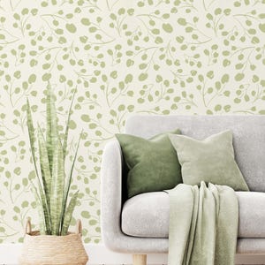 Green Cute Leaf Pattern Wallpaper, Vintage Floral Wallpaper, Floral Peel and Stick Wallpaper, Removable Botanical Wallpaper, Green Wallpaper