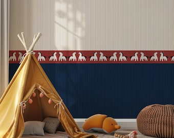 Peel and Stick-behang paardenrand, vintage kinderkamerbehang, gestreepte kindermuurschildering
