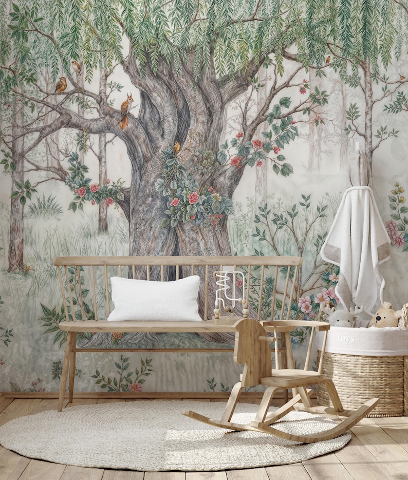 Woodland Forest Animals Wallpaper – Peel and Stick Nursery Wall Mural ...