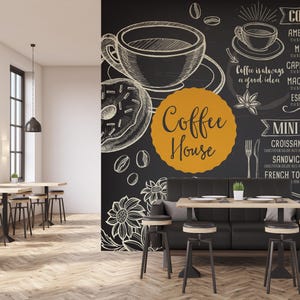 Carta da parati Coffee House Cafe, decorazione da parete chic e alla moda, murale da staccare e attaccare, arte murale rimovibile, carta da parati da caffè, murale da parati
