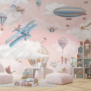Carta da parati Zeppelin Air Balloons, carta da parati per bambini, carta da parati murale staccabile e attaccabile, decalcomania da parete per bambini, carta da parati rimovibile, carta da parati per bambini