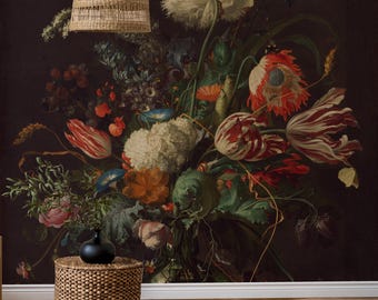 Dark Vintage Floral Wallpaper – Peel and Stick Chinoiserie Wall Mural