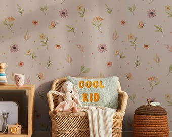 Floral Nursery Wallpaper, Peel and Stick Flower Pattern Kids Wall Mural