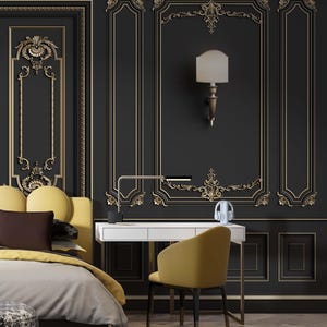 Dark Gold Panel Wallpaper – Modern Peel and Stick Wall Mural