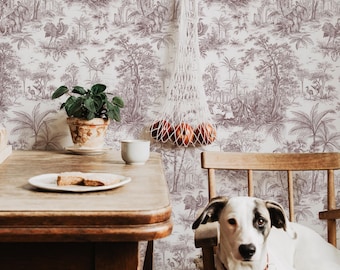 Vintage Toile Jungle Tapete - Schälen und Aufkleben Safari Wandbild