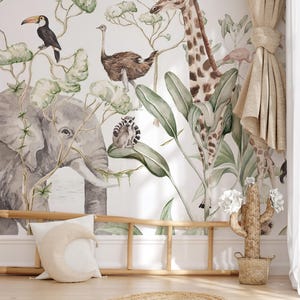 Papel pintado de animales de la selva de safari: Mural infantil autoadhesivo