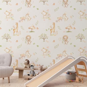 Papel pintado de animales de safari: mural autoadhesivo para habitación infantil
