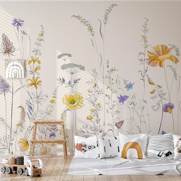 Botanical Wildflower Wallpaper – Peel and Stick Wall Mural
