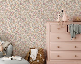 Papel tapiz floral vintage para habitación infantil, pequeño mural de pared extraíble con diseño floral autoadhesivo.
