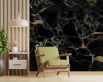 Gold Texture Black Marble Wallpaper – Peel and Stick Wall Mural
