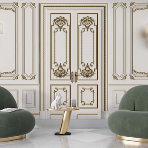 Gold 3D Wall Panel Wallpaper, Art Wallpaper, Peel and Stick Wallpaper, Removable Wallpaper Art, Minimalist Home Decor, Wall Mould Printing