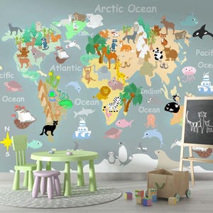 Papier peint d'art carte du monde coloré, papier peint enfant, papier peint autocollant, sticker mural chambre d'enfant, papier peint amovible, papier peint chambre d'enfant