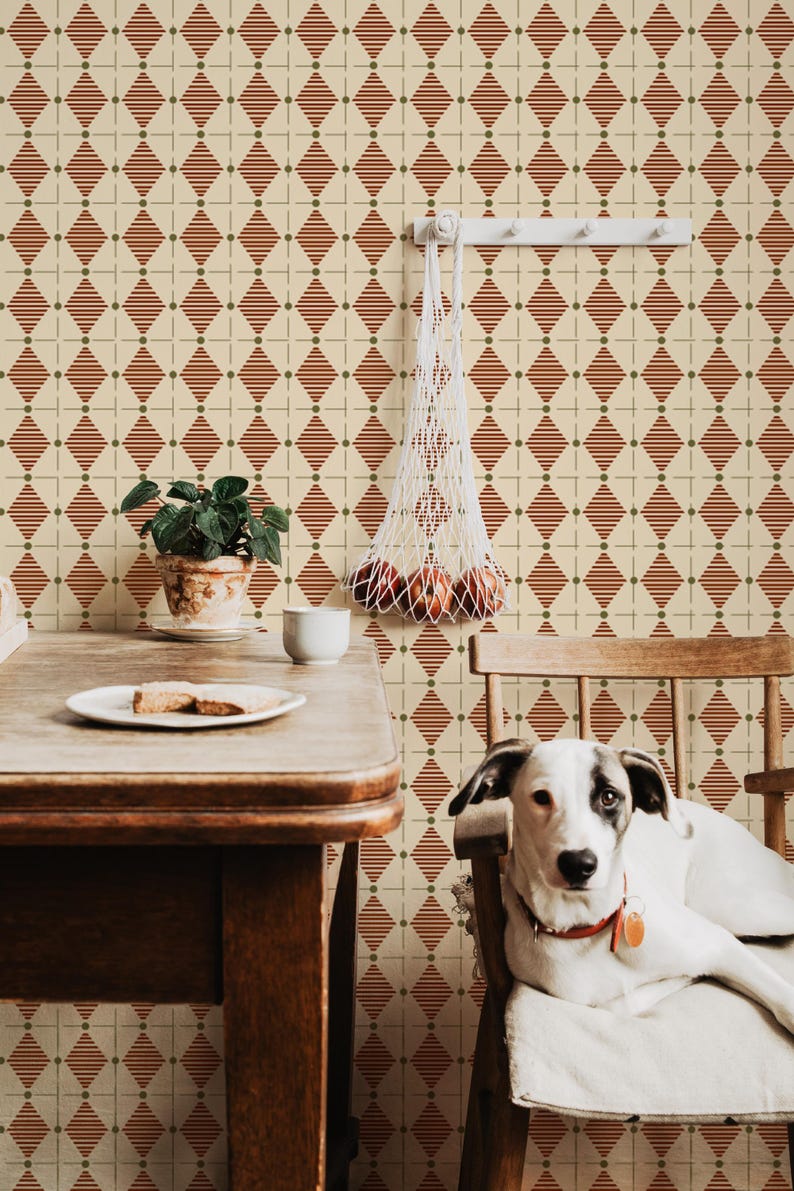 Retro Diamond Geometric Wallpaper – Mid Century Peel and Stick Mural - Etsy