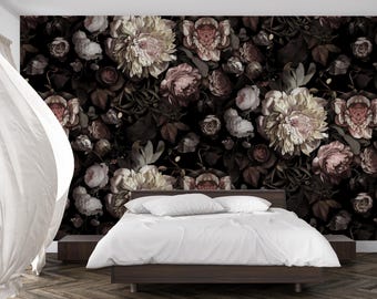 Dark Peony Floral Wallpaper – Peel and Stick Wall Mural