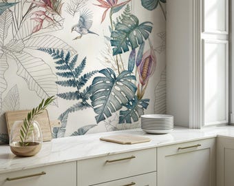 Green Chinoiserie Wallpaper – Peel and Stick Floral Wall Mural