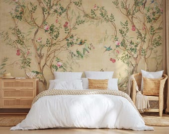 Yellow Chinoiserie Wallpaper – Peel and Stick Wall Mural