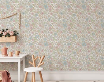 Wildflower Peel and Stick Nursery Wallpaper, Vintage Floral Kids Wallpaper