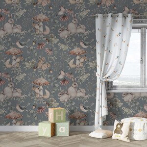 Carta da parati con motivo a conigli Boho Home Decor, carta da parati per bambini staccabile e attaccabile, carta da parati rimovibile per bambini, carta da parati per bambini, carta da parati vintage