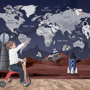 Weltraum Wand Weltkarte Tapete, Kinder Tapete, Schälen und Stick Tapete Wandbild, Kinderzimmer Wandtattoo, Abnehmbare Tapete, Kinderzimmer Tapete