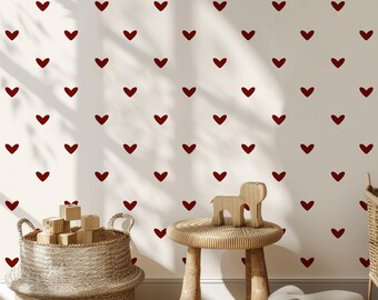 Rood hartpatroon kinderkamerbehang, Scandinavische minimale kinderkamerinrichting