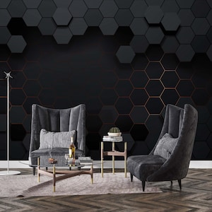 Papel pintado hexagonal negro con diseño de panal: mural autoadhesivo 3D