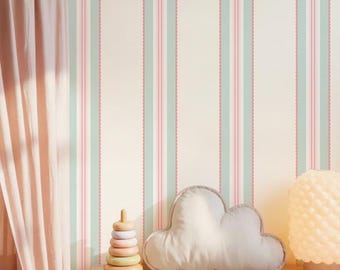 Peel-and-Stick kinderkamerbehang pastelkleurige streep, kindermuurschildering Coquette, roze meisjeskamerbehang