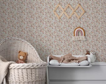 Kinderkamerbehang met kleine bloemen, vintage bloemmuurschildering, Boho Kids Peel and Stick