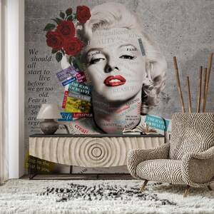 Carta da parati alla moda Marilyn Monroe, decorazione da parete chic e alla moda, motivo ispirato alla passerella, arte da parete moderna per camera da letto, spazio boutique del soggiorno