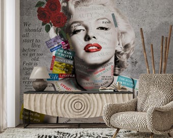 May include: A collage of words and images featuring a black and white portrait of Marilyn Monroe. The words include "Magnificent", "Beauty", "Joy", "Fame", "The Icon of Beauty", "Dance Like", "Lifestyle", "Charisma", "Legend", "Individual", "Amorous", "Eternity", "Dear", "The Innovator", "Survive", "Create", "Inspire the Best in You".