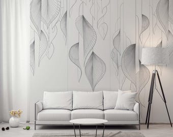 Carta da parati con foglie floreali astratte – murale staccabile e attaccabile