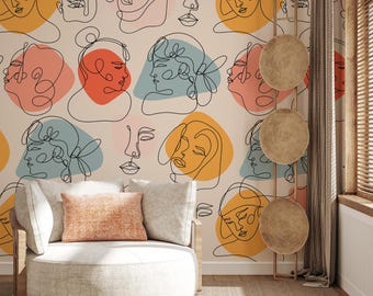 Abstract Modern Faces Wallpaper – Peel and Stick Wall Mural