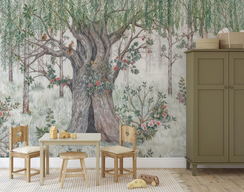 Woodland Forest Animals Wallpaper – Peel and Stick Nursery Wall Mural ...