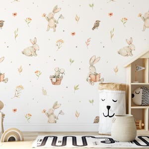 Nursery Rabbit Wallpaper – Baby Room Peel and Stick Mural