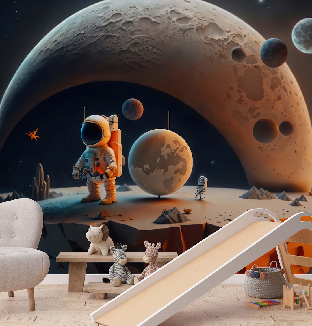 Cute Astronaut Space Wallpaper, Kids Wallpaper Peel and Stick, Nursery ...