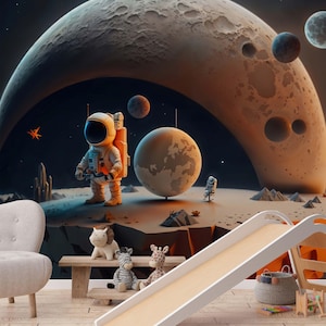 Carta da parati carina con astronauta spaziale, carta da parati per bambini staccabile e attaccabile, decalcomania da parete per bambini, carta da parati rimovibile per bambini, carta da parati per bambini, decorazione da parete