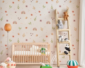 Cute Rainbow Pattern Wallpaper – Peel and Stick Kids Mural | Removable Nursery Wall Decal with Soft Colors and Whimsical Sky Vibes