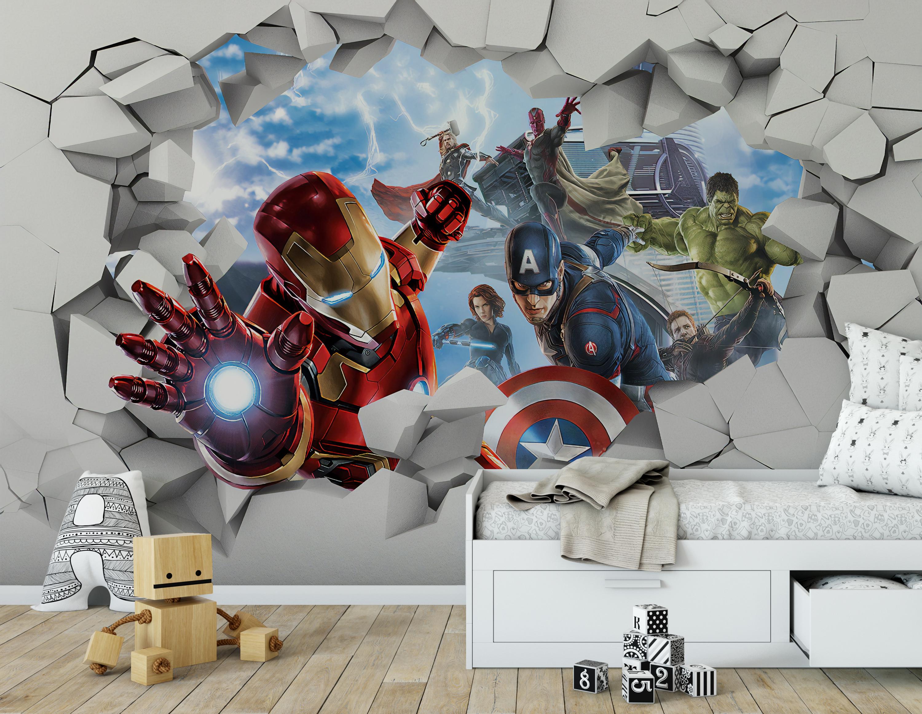 Avengers Kids Room Walpaper , Spiderman Peel and Stick Wallpaper, Marvel Removable Wallpaper, Large Wallpaper for Kids Room, Iron Man Mural