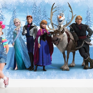 Elsa Family Frozen Wallpaper Peel and Stick , Frozen Wallpaper Mural , Princess Removable Wallpaper , Nursery Wallpaper , Wall Mural Girls