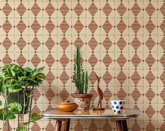 Retro Diamond Geometric Wallpaper – Mid Century Peel and Stick Mural