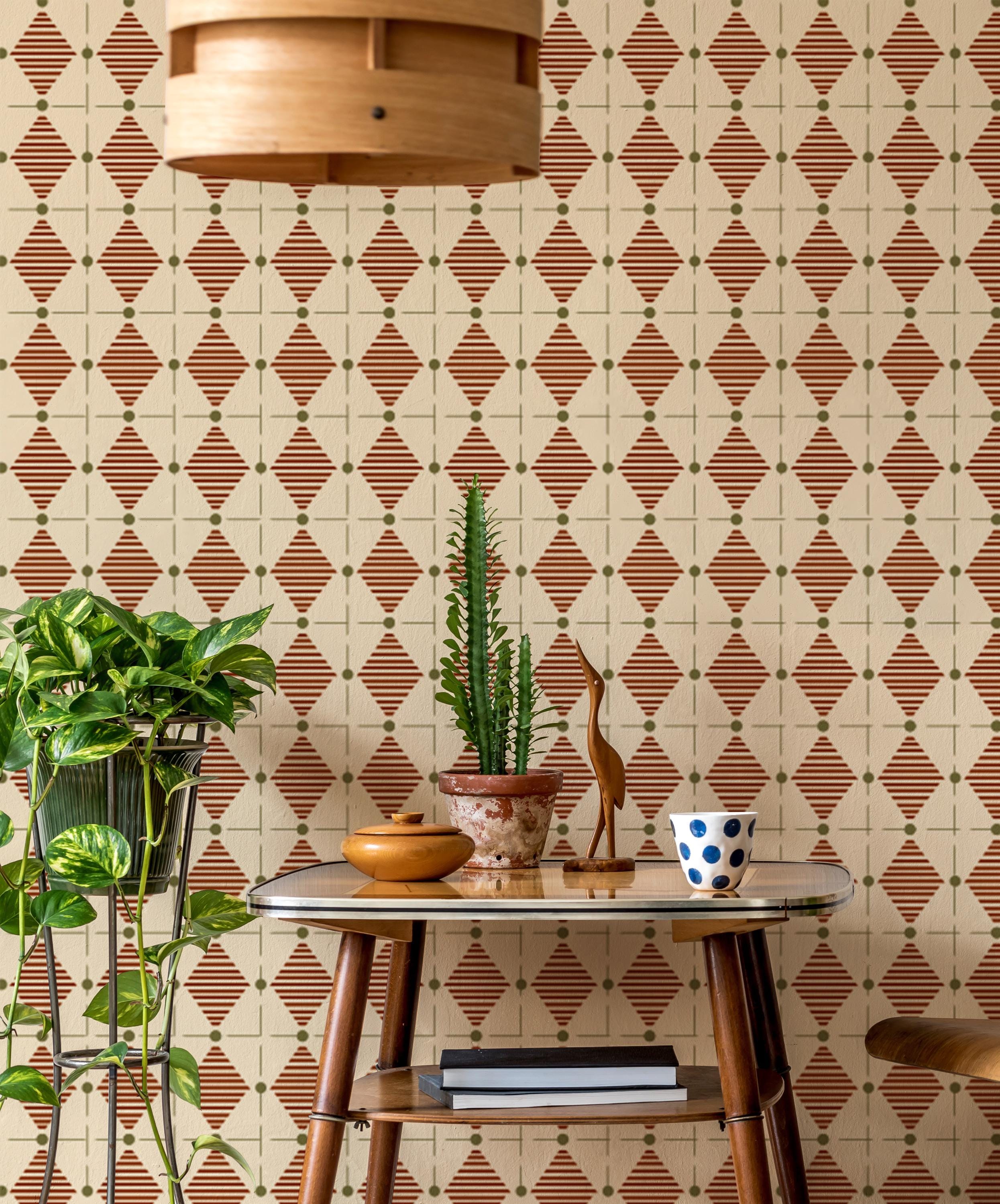 Retro Diamond Geometric Wallpaper – Mid Century Peel and Stick Mural - Etsy