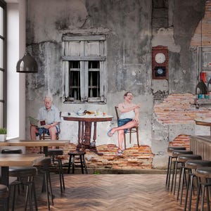 Rustic Coffee Shop Wallpaper – Removable Peel and Stick Wall Mural
