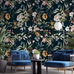Dark Floral Botanical Wallpaper – Peel and Stick Wall Mural