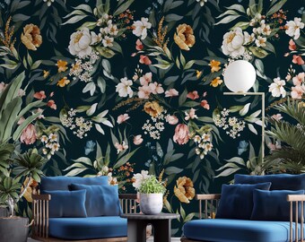 Dark Floral Botanical Wallpaper – Peel and Stick Wall Mural