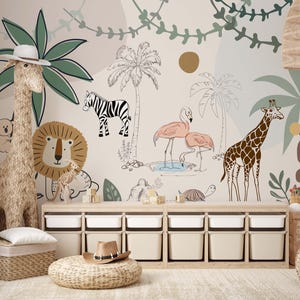 Tropical Safari Animal Wallpaper – Peel and Stick Nursery Wall Mural