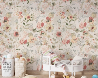 Colorful Flower Pattern Wallpaper – Peel and Stick Wall Mural