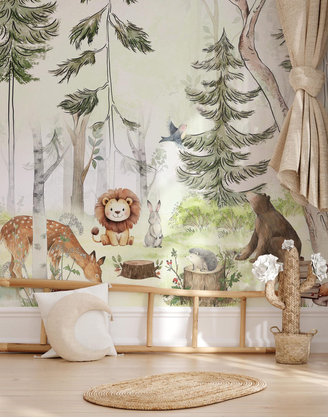 Safari Jungle Animals Peel and Stick Wallpaper Mural – Kids Nursery ...