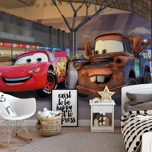 Papel tapiz para habitación infantil de Lightning McQueen, papel tapiz para habitación infantil despegable y adhesivo, arte de pared para habitación infantil, papel tapiz extraíble para niños, papel tapiz de dibujos animados para niños