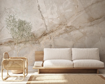 Brown White Marble Wallpaper – Peel and Stick Removable Mural | Abstract Marble Living Room Decor