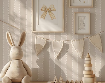 Neutraal geschulpt gestreept kinderkamerbehang, vintage Peel-and-Stick kinderbehang