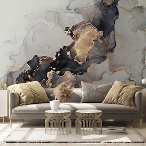 Gold Gray Marble Wallpaper – Peel and Stick Wall Mural